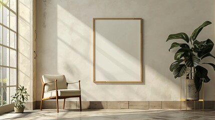 A minimalist wall with a single, large piece of high-quality art, framed in a solid-colored frame, providing a focal point in the room