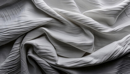 Obraz premium Texture of crumpled fine white cotton fabric as background. Shabby bed sheets. top view.