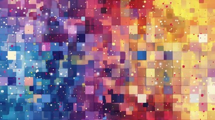 Fototapeta premium Vibrant and colorful mosaic of square tiles with a hint of white dots. Abstract geometric background.