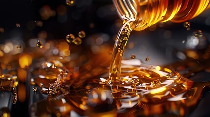 Add oil and pour oil into the engine. gear motor maintenance gear energy fuel concept. copy space for text.