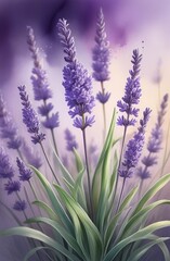 Naklejka premium Lavender watercolor background. Delicate flower bouquet on a white background. Spring-summer banner template