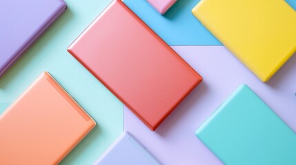 Solid colored power banks arranged symmetrically on a minimalist table