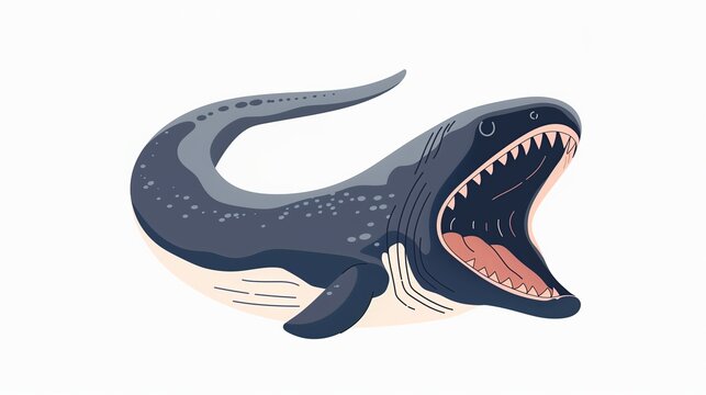 recommend clip art: A flat style illustration of a moray eel in an aggressive pose, mouth wide open displaying sharp teeth, against a pure white background. The minimalist design focuses on the eel's