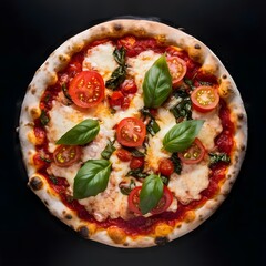  Restaurant pizzeria menu with delicious taste seafood pizza and slice, mozzarella cheese photo