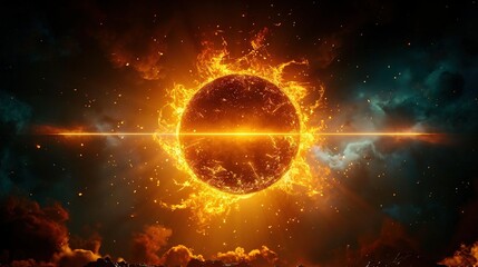 Fototapeta premium A black hole in the sky illuminated by a brilliant yellow light