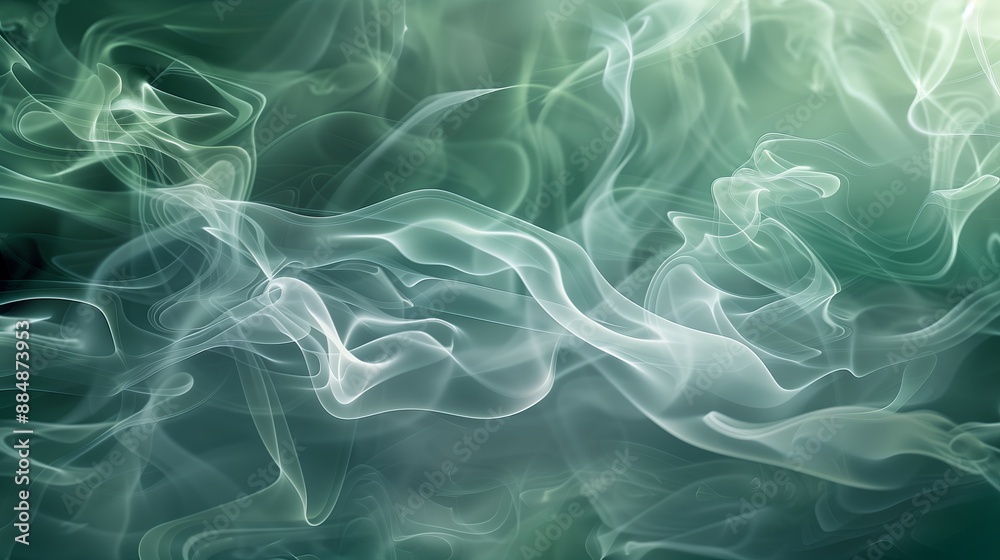 Aufkleber a realistic of smoke clouds dramatically illuminated in shades of gray and green on an abstract back