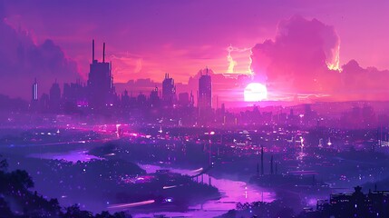 Fototapeta premium Futuristic Cityscape Sunset