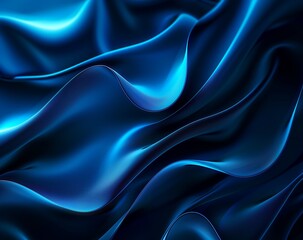 Blue abstract background with wavy lines and glowing elements. Dark blue liquid waves on black