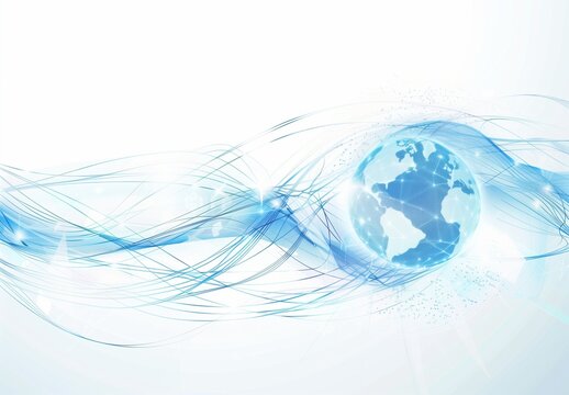 Abstract blue background with globe and light lines, illustration for technology or global network concept.