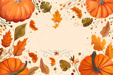 Pumpkins and leaves frame a cream background