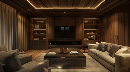 Living room with a built-in entertainment center