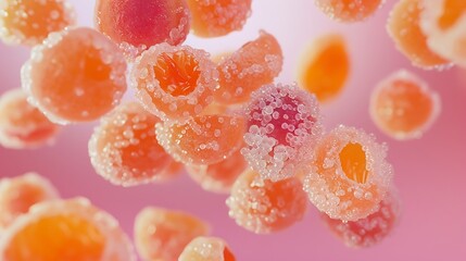 Abstract Pink and Orange Spheres Floating in Liquid