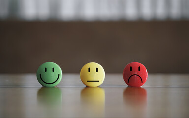 Businessmen choosing on the happy Smile face icon to give satisfaction in service, Customer service...