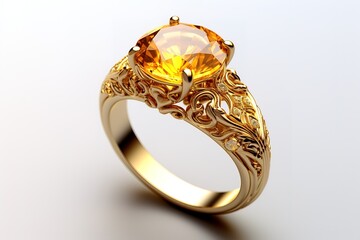 3D illustration isolated gold decorative engagement diamond ring with reflection on a white background