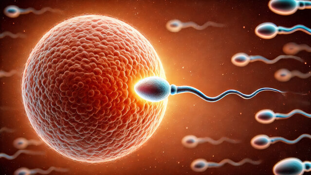 Sperm cell approaching egg cell illustration