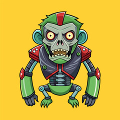 cartoon illustration of mecha robotic monkey, zombie monkey, flat vector illustration