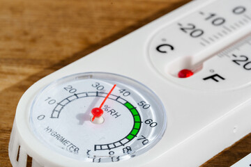 White Thermometer On Wooden Surface Showing A Temperature Of 15 Degrees Celsius