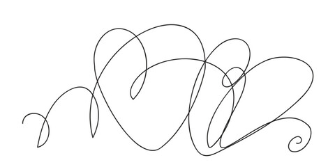 Continuous thin line heart vector illustration, minimalist love sketch doodle. One line art valentine icon