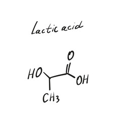 Lactic acid molecule formula. Hand drawn imitation of organic acid structural model, lactic acid skeletal formula