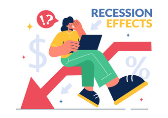 Vector Illustration of Recession Effects Showing the Impact on Economic Growth and the Decline in Economic Activity with a Flat Cartoon Background