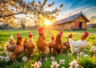Fototapeta premium chickens spring on farm