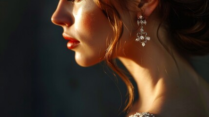 Smiling woman with diamond jewelry, Elegant Woman