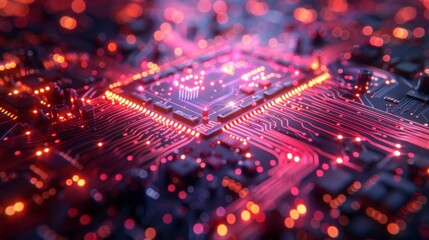 Fototapeta premium Digital circuit board in neon light. PCB background. Computer board. 