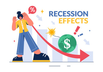 Vector Illustration of Recession Effects Showing the Impact on Economic Growth and the Decline in Economic Activity with a Flat Cartoon Background