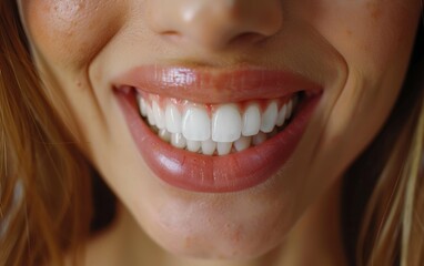 Fototapeta premium A woman with a big smile on her face, showing off her teeth. Concept of happiness and confidence