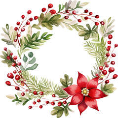 Christmas Wreath Watercolor Vector Illustration.
