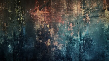 An artistic rendering of a distressed, multicolored abstract texture evokes a sense of decay and history.