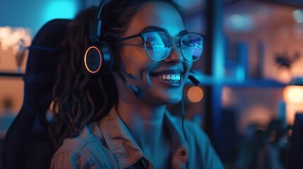 Beautiful young female customer support executive