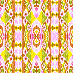 Ethnic abstract art ikat. Seamless ornamental print. Geometric ethnic pattern seamless color oriental. Design for background, curtains, carpets, wallpaper, clothes, packaging, batik.