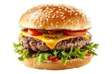 Cheeseburger with black beans, vegetables and spices isolated on transparent white background.