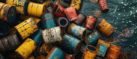 A pile of oil filters and containers spilling on everything 
