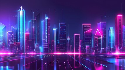 Neon Cityscape with Futuristic Highway