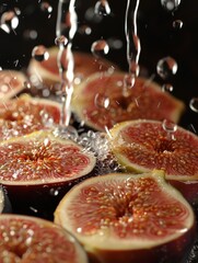 Close-Up Macroscopic Images of Fresh Figs with Water Droplets – High Resolution