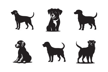 Dogs Icon Set. Black cute dog icon set illustration vector silhouette white background