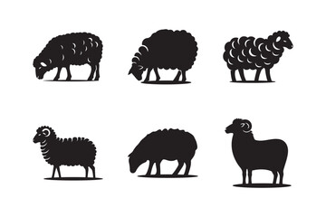 Set of silhouettes of sheep. Sheep Standing Silhouette or vector file white background