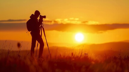 In the heart of nature, a photographer's silhouette tells the story of capturing the world's wonders