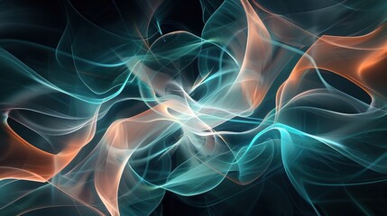 Obraz premium Abstract neon waves with blue and orange light effects, creating a dynamic and energetic visual with a modern and vibrant feel.