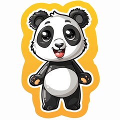 Fototapeta premium Adorable panda with bamboo and text 