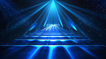 Blue runway with light streaks and stars make a perfect backdrop for presentations, awards ceremonies, or tech events. These luxurious vector illustrations are simple yet effective.