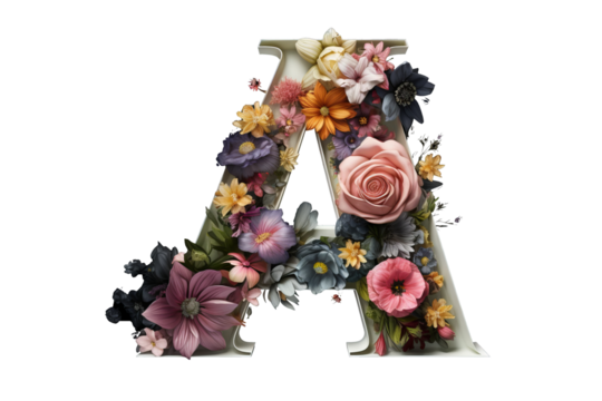 3d letter a with intricate flower elements, floral design in studio lighting, transparent PNG background for creative projects and elegant decor - Powered by Adobe