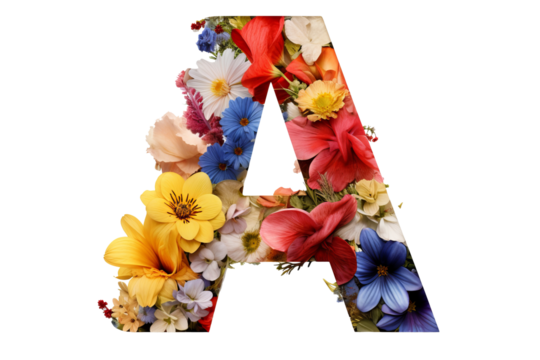 3d letter a with intricate flower elements, floral design in studio lighting, transparent PNG background for creative projects and elegant decor