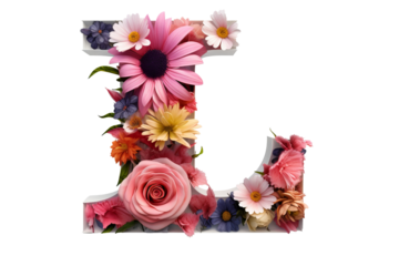 3d letter 'i' made of floral elements with studio lighting and PNG transparent background, perfect for elegant and artistic design projects, floral-themed invitations, and creative typography applicat
