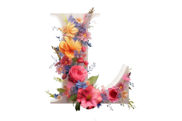 3d letter 'i' made of floral elements with studio lighting and PNG transparent background, perfect for elegant and artistic design projects, floral-themed invitations, and creative typography applicat