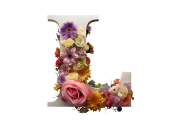 3d letter 'i' made of floral elements with studio lighting and PNG transparent background, perfect for elegant and artistic design projects, floral-themed invitations, and creative typography applicat