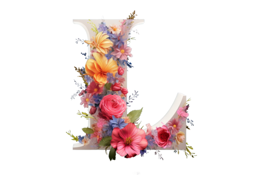 3d letter 'i' made of floral elements with studio lighting and PNG transparent background, perfect for elegant and artistic design projects, floral-themed invitations, and creative typography applicat