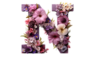 Letter "n" with 3d floral elements in studio lighting, PNG transparent background
